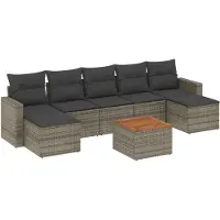 The Living Store Tuinmeubelen - Loungeset - 8-delige Loungeset met kussens poly rattan grijs - Lounge Set - Buitendecoratie - Patio Furniture