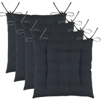 Stof Textile stoelkussens DUO - 4x - antraciet - 38 x 38 x 3.5 cm - touwtjes sluiting - zitkussens - binnen/buiten