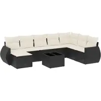 The Living Store Loungebank - Lounge Set - 9-delige Loungeset met kussens poly rattan zwart - Buitendecoratie - Tuinmeubelen - Ratan Meubel
