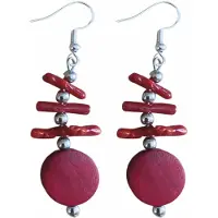 Charme Bijoux Oorbellen- rood- Zilver hout en steen -