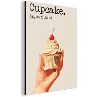 MuchoWow Aluminium schilderij 30x40 cm - Wanddecoratie metaal - Cupcake - Zoet - Kers - Metalen muurdecoratie woonkamer - Decoratie industrieel - Foto op dibond - Industriële accessoires slaapkamer