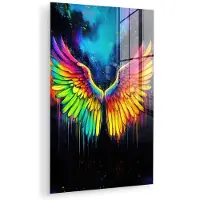 MuchoWow Glasschilderij 100x150 cm - Schilderij acrylglas - Regenboogkleuren - Vleugels - Magisch - Foto op glas - Muurdecoratie woonkamer - Wanddecoratie slaapkamer - Schilderijen