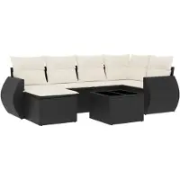 The Living Store Loungebank - Tuin Lounge Set - 7-delige Loungeset met kussens poly rattan zwart - Outdoor Furniture - Patio Set - Garden Sofa