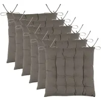 Stof Textile stoelkussens DUO - 6x - taupe - 38 x 38 x 3.5 cm - touwtjes sluiting - zitkussens - binnen/buiten
