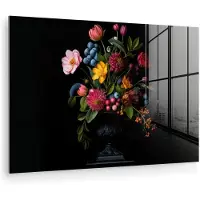 MuchoWow Glasschilderij 90x60 cm - Schilderij acrylglas - Bloemen - Vrolijk - Vaas - Foto op glas - Muurdecoratie woonkamer - Wanddecoratie slaapkamer - Schilderijen