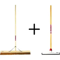 Synx Store Synx Tools Coco Binnenbezem 90cm + Vloertrekker Kunststof 35cm met Steel 120cm – Zaalveger – Vloerreiniger – Natuurrubber – Zachte bezem kokos met steel 160cm