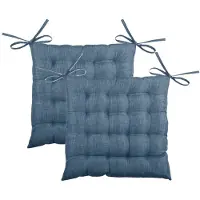 Stof Textile stoelkussen BEA - 2x - blauw - 40 x 40 x 4 cm - touwtjes sluiting - binnen/buiten - zitkussens plat