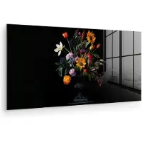 MuchoWow Glasschilderij 160x80 cm - Schilderij acrylglas - Zonnebloemen - Boeket - Kleurrijk - Foto op glas - Muurdecoratie woonkamer - Wanddecoratie slaapkamer - Schilderijen