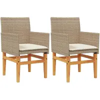 The Living Store Tuinstoel - Tuinstoelen - Tuin Stoel - Terrasstoel - Tuinstoelen 2 st met kussens poly rattan en massief hout beige