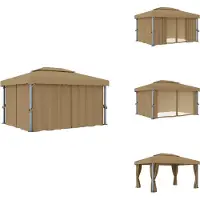 vidaXL Paviljoen met gordijn, 4x3 meter, taupe kleur, aluminium - Paviljoens & feesttenten