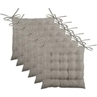 Stof Textile stoelkussen BEA - 6x - beige - 40 x 40 x 4 cm - touwtjes sluiting - binnen/buiten - zitkussens plat