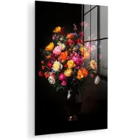 MuchoWow Glasschilderij 20x30 cm - Schilderij acrylglas - Kleurrijk - Boeket - Vaas - Donkerbruin - Foto op glas - Muurdecoratie woonkamer - Wanddecoratie slaapkamer - Schilderijen