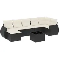 The Living Store Lounge Set - Loungeset - 8-delige Loungeset met kussens poly rattan zwart - Buitendecoratie - Tuinmeubelen - Ratan Meubel