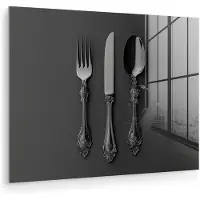 MuchoWow Glasschilderij 160x120 cm - Schilderij acrylglas - Bestek - Zwart - Foto op glas - Muurdecoratie woonkamer - Wanddecoratie slaapkamer - Schilderijen