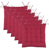 Stof Textile stoelkussens DUO - 6x - rood - 38 x 38 x 3.5 cm - touwtjes sluiting - zitkussens - binnen/buiten