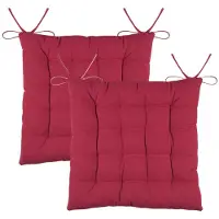 Stof Textile stoelkussens DUO - 2x - rood - 38 x 38 x 3.5 cm - touwtjes sluiting - zitkussens - binnen/buiten