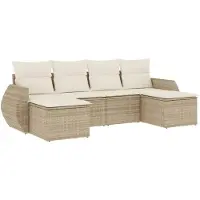 The Living Store Tuinset - Loungeset - 6-delige Loungeset met kussens poly rattan beige - Lounge - Buitendecoratie - Poly Rattan