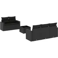 The Living Store Lounge Set - Loungeset - 6-delige Loungeset met kussens poly rattan zwart - Buitendecoratie - Tuinmeubilair - Zwarte Loungebank