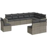 The Living Store Tuinset - Loungeset - 10-delige Loungeset met kussens poly rattan grijs - Buitendecoratie - Lounge - Patio