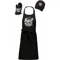 Kariban Mijncadeautje - Barbecue Voordeelset - BBQ Schort + BBQ Handschoen + BBQ Cap - Super Chef - zwart