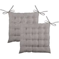 Stof Textile stoelkussen BEA - 2x - taupe - 40 x 40 x 4 cm - touwtjes sluiting - binnen/buiten - zitkussens plat