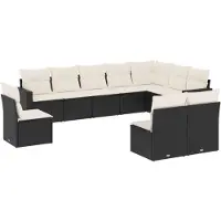 The Living Store Tuinset - Loungeset - 10-delige Loungeset met kussens poly rattan zwart - Lounge Set - Buitendecoratie - Poly Rattan