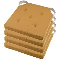 Stof Textile stoelkussen DUO - 4x - okergeel - 38 x 38 x 4 cm - klittenband sluiting - zitkussens - binnen/buiten