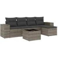 The Living Store Lounge Set - Tuinlounge - 6-delige Loungeset met kussens poly rattan grijs - Buitendecoratie - Patio Furniture - Gardenfurniture