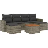 The Living Store Lounge Set - Loungeset - 7-delige Loungeset met kussens poly rattan grijs - Buitendecoratie - Tuinmeubelen - Ratan Meubel