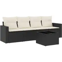 The Living Store Lounge Set - Loungeset - 5-delige Loungeset met kussens poly rattan zwart - Buitendecoratie - Tuinmeubilair - Ratan Meubel