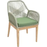 MCW Tuinstoel -H56b, fauteuil buitenstoel, weerbestendig touw vlechtwerk Touw hout acacia ~ groen kussen groen
