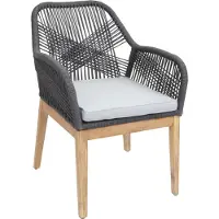 Mendler Tuinstoel -H56b, fauteuil buitenstoel, weerbestendig touwvlechtwerk Touwhout acacia ~ donkergrijs Kussen lichtgrijs