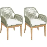 Mendler Set van 2 tuinstoelen -H56b, fauteuil voor buiten, weerbestendig touwvlechtwerk Touwhout acacia ~ groene kussens crème