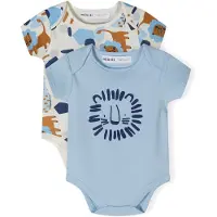 MINOTI Safari 2-pack baby rompertje jongens - 100% katoen - lichtblauw