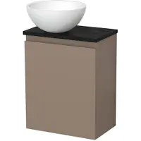 Maxaro Toiletmeubel met waskom | 41 cm Taupe Greeploos front Mat wit Solid surface waskom Zwart eiken blad