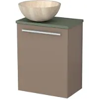 Maxaro Toiletmeubel met waskom | 41 cm Taupe Vlak front Travertin Natuursteen waskom Saliegroen blad