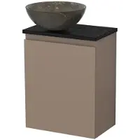 Maxaro Toiletmeubel met waskom | 41 cm Taupe Greeploos front Blue stone Natuursteen waskom Zwart eiken blad