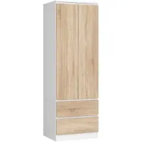Akord Kledingkast STAR S60 met 2 Deuren en 2 Lades / Furniture Factory / Wit – Sonoma Eik / 60 x 180 x 51 cm