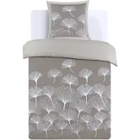 Vision Home VISION Ginko - Tweezijdig omkeerbaar Dekbedovertrekset - 100% katoen: zacht en soepel - Eenpersoons - Dekbedovertrek 140 x 200 cm met 1 bijhorende sloop - Beige - Oekotex gecertificeerd