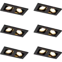 QAZQA Set van 6 inbouwspots zwart rechthoekig 2-lichts - Qure