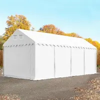 TOOLPORT Opslagtent 3x8 m met ritssluitingen - 2,6m zijwandhoogte, PVC 800, met grondframe, wit, met statica (bodem)