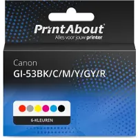 PrintAbout Inktcartridge GI-53BK/C/M/Y/GY/R 6-kleuren Multipack geschikt voor Canon