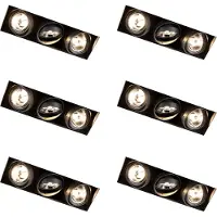 QAZQA Set van 6 inbouwspots zwart GU10 AR70 Trimless 3-lichts - Oneon