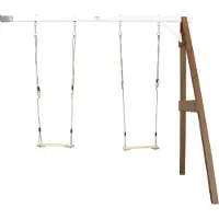 Axi Dubbele Schommel van hout in wit & bruin | Schommel met muurbevestiging voor kinderen met houten schommelzitjes | Schommelset dubbel aan muur voor tuin / buiten