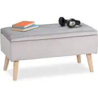 Relaxdays zitbank met opbergruimte - 40 l - houten poten - met deksel - halbank - lichtgrijs