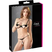 Cottelli - lingerie set - geborduurd en glanzend - zwart