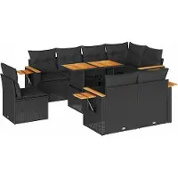 vidaXL 9-delige Loungeset met kussens poly rattan acacia zwart