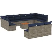 vidaXL 14-delige loungeset voor de tuin met kussens, grijs, polyrotan