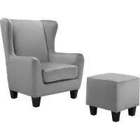 Notio Living Zhili - Gestoffeerde Accent Stoel met Kruk in Fluweel Grijs (101 x 84 x 84 cm)