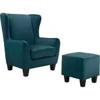 Notio Living Zhili-Fauteuil & Kruk - Petrol Fluweel